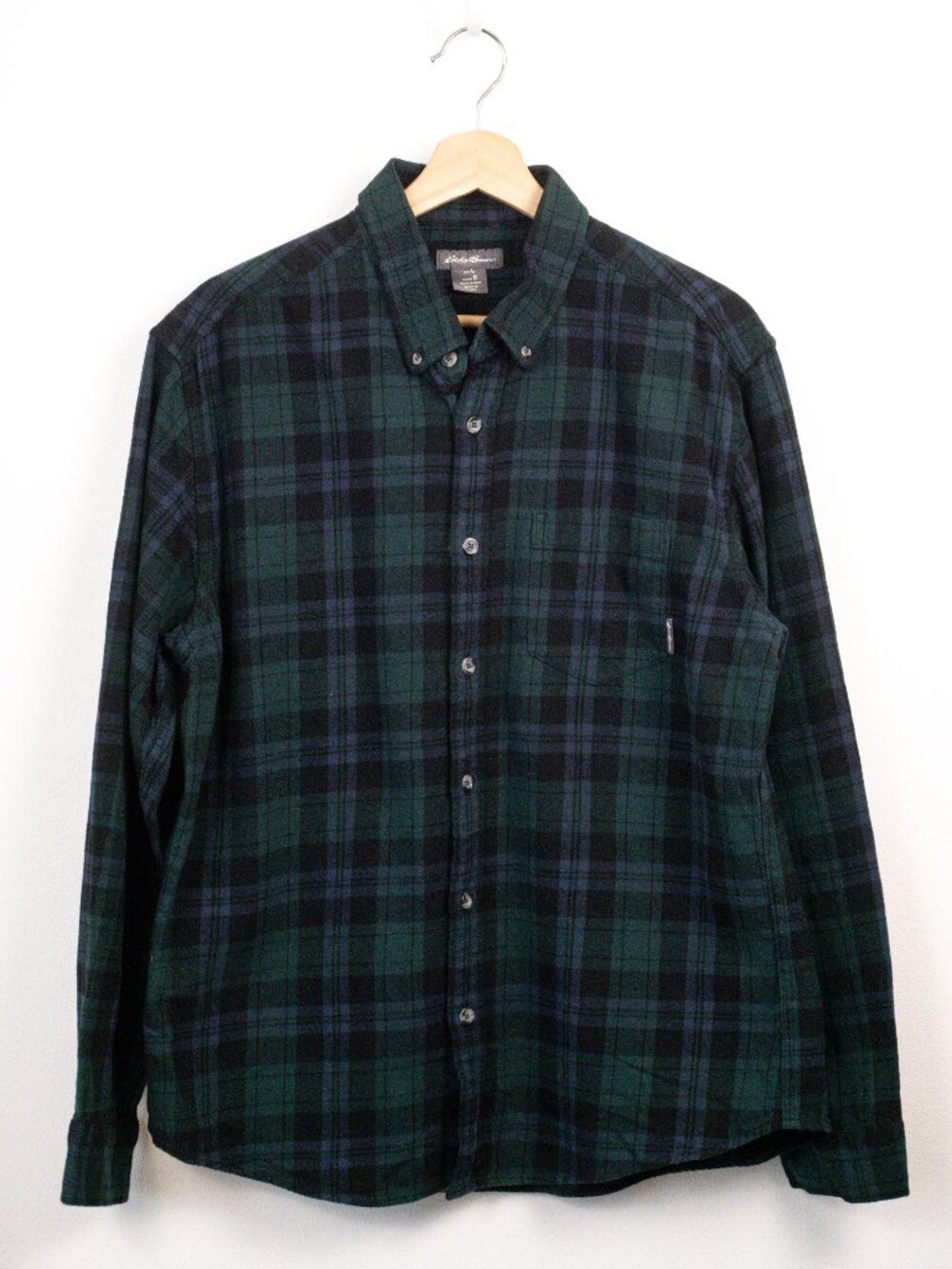 Eddie Bauer Men's Blue & Green Blackwatch Plaid Flannel Shirt Sz Large